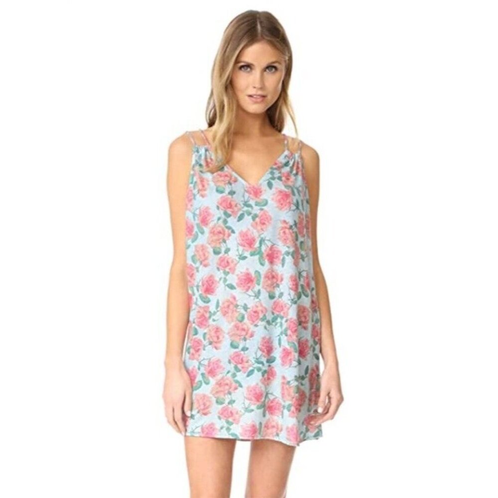 NWT Wildfox SM Dusty Turquoise Pink Rose Lily Slip Sun Dress Swim Cover up 83787